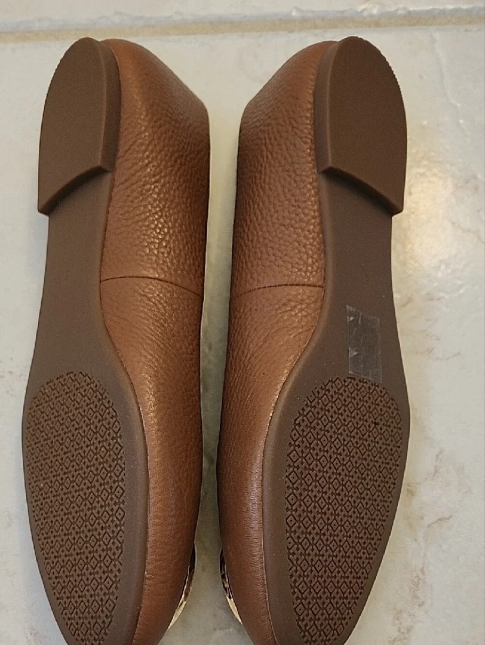 Tory Burch Brown Pebbled Leather Logo Ballet Flats